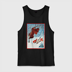 Майка мужская хлопок Медведь на дереве и заяц, цвет: черный