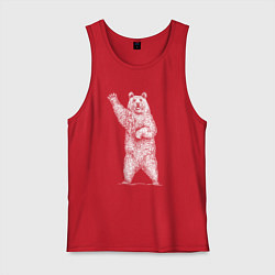 Майка мужская хлопок Медведь стоит и машет, цвет: красный