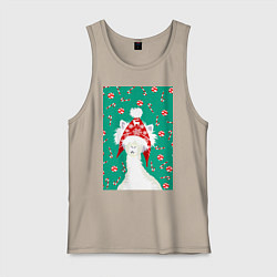 Майка мужская хлопок Лама - альпака в ушанке, цвет: миндальный