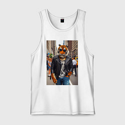 Майка мужская хлопок Cool tiger on the streets of New York - ai art, цвет: белый