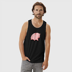 Майка мужская хлопок Мультяшная свинка сидит, цвет: черный — фото 2