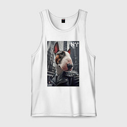 Майка мужская хлопок Dude bull terrier in New York - ai art, цвет: белый