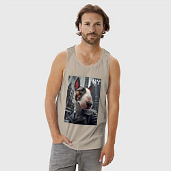 Майка мужская хлопок Dude bull terrier in New York - ai art, цвет: миндальный — фото 2