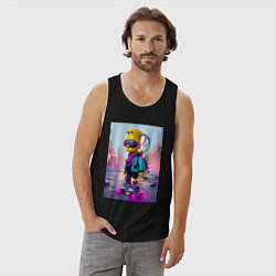 Майка мужская хлопок Барт Симпсон на скейтборде - киберпанк, цвет: черный — фото 2