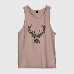 Майка мужская хлопок Олень анфас, цвет: пыльно-розовый