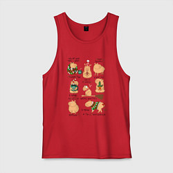 Майка мужская хлопок Капибары зимой, цвет: красный