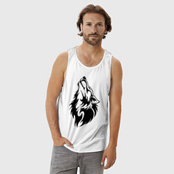 Майка мужская хлопок Воющий волк, цвет: белый — фото 2