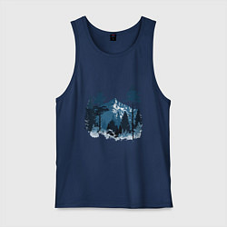 Майка мужская хлопок Графика горный пейзаж, цвет: тёмно-синий