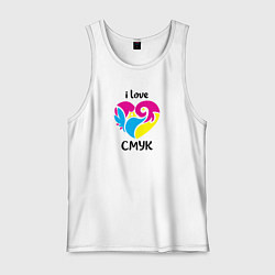 Майка мужская хлопок I love cmyk, цвет: белый