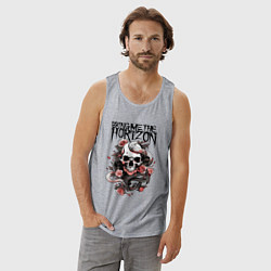 Майка мужская хлопок Bring Me the Horizon - A skull with roses, цвет: меланж — фото 2