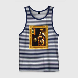 Майка мужская хлопок Нейросеть - Мона Лиза в туалете картина прикол, цвет: синяя тельняшка