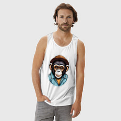 Майка мужская хлопок Портрет обезьяны в шляпе, цвет: белый — фото 2