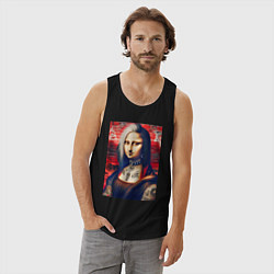 Майка мужская хлопок Мона Лиза - панк в татухах, цвет: черный — фото 2