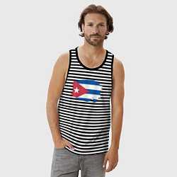 Майка мужская хлопок Флаг Кубы, цвет: черная тельняшка — фото 2