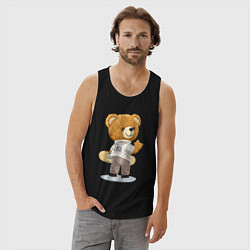 Майка мужская хлопок Плюшевый мишка скейтбордист, цвет: черный — фото 2