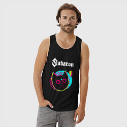 Майка мужская хлопок Sabaton rock star cat, цвет: черный — фото 2