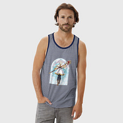 Майка мужская хлопок Фрирен с посохом, цвет: синяя тельняшка — фото 2