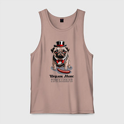 Майка мужская хлопок Мопс и сарделька, цвет: пыльно-розовый