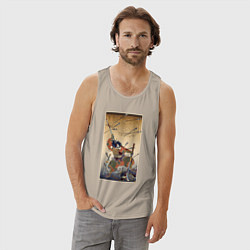 Майка мужская хлопок Японский самурай с катаной и нагинатой: гравюра ук, цвет: миндальный — фото 2