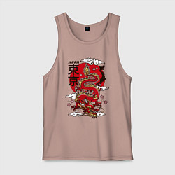 Майка мужская хлопок Япония - дракон, цвет: пыльно-розовый