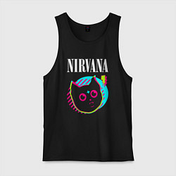 Майка мужская хлопок Nirvana rock star cat, цвет: черный