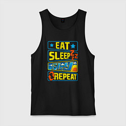 Майка мужская хлопок Eat sleep fly, цвет: черный