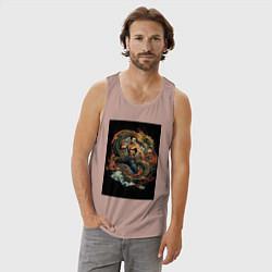 Майка мужская хлопок Муай Тай боец и зеленый дракон, цвет: пыльно-розовый — фото 2