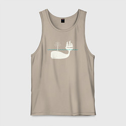 Майка мужская хлопок Кит и корабль, цвет: миндальный