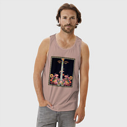 Майка мужская хлопок Абстракные лица, цветы и ноты, цвет: пыльно-розовый — фото 2