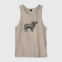 Майка мужская хлопок Бык в новогодней шапке, цвет: миндальный