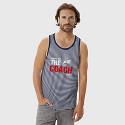 Майка мужская хлопок Не бойся тренер здесь, цвет: синяя тельняшка — фото 2