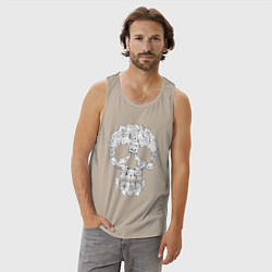 Майка мужская хлопок Череп с узором котов, цвет: миндальный — фото 2