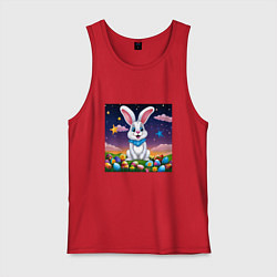 Майка мужская хлопок Кролик под звёздами, цвет: красный