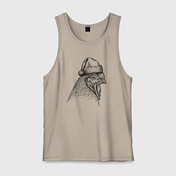 Майка мужская хлопок Петушок в новогоднем колпаке, цвет: миндальный