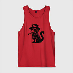 Майка мужская хлопок Кот в маске чумного доктора, цвет: красный