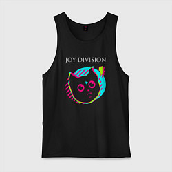 Майка мужская хлопок Joy Division rock star cat, цвет: черный