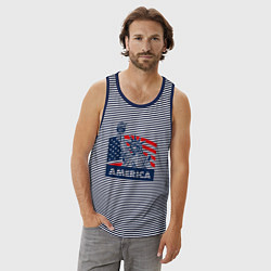 Майка мужская хлопок Free America, цвет: синяя тельняшка — фото 2
