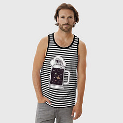 Майка мужская хлопок Космический пивас, цвет: черная тельняшка — фото 2