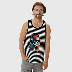 Майка мужская хлопок Grunge redhead girl skull, цвет: черная тельняшка — фото 2