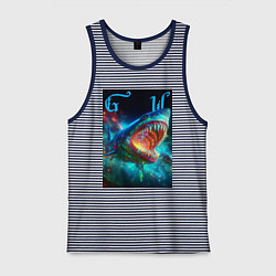 Майка мужская хлопок Great white space shark - ai art, цвет: синяя тельняшка