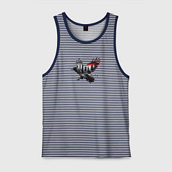 Майка мужская хлопок Черный ворон и город эффект двойной экспозиции, цвет: синяя тельняшка