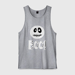 Майка мужская хлопок Страшный белый смайлик: Буу!, цвет: меланж