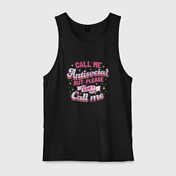 Майка мужская хлопок Call me antisocial, цвет: черный