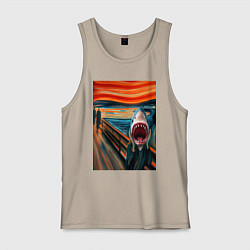 Майка мужская хлопок Акула кричит - мем нейросеть, цвет: миндальный