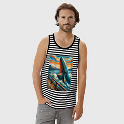 Майка мужская хлопок Кит кричит - мем нейросеть, цвет: черная тельняшка — фото 2