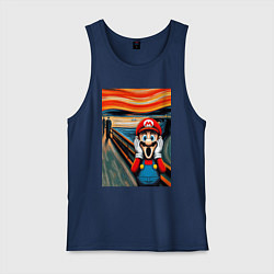 Майка мужская хлопок Марио кричит - мем нейросеть, цвет: тёмно-синий