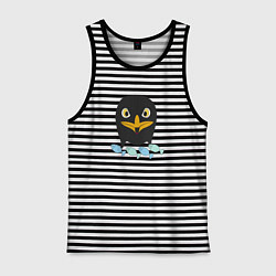 Майка мужская хлопок Пингвин с рыбой, цвет: черная тельняшка