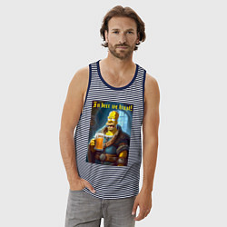 Майка мужская хлопок In beer we trust - motto, цвет: синяя тельняшка — фото 2