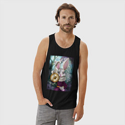 Майка мужская хлопок Тик-так кролик, цвет: черный — фото 2