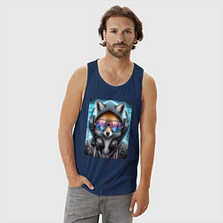 Майка мужская хлопок Urban fox - ai art, цвет: тёмно-синий — фото 2